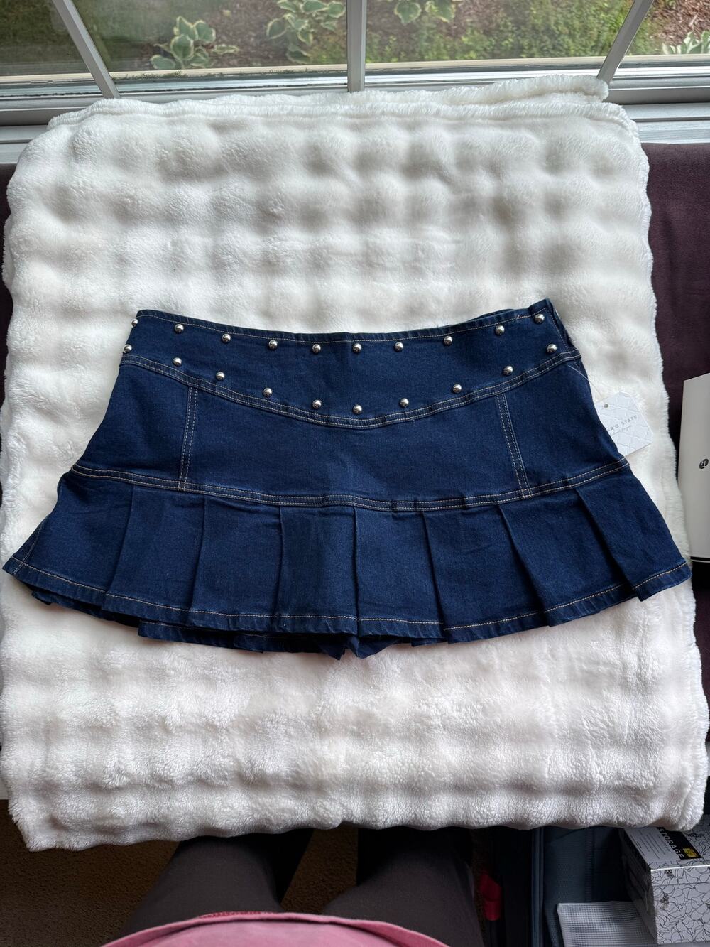Altarโd State Denim Pleated Skort Size L NWT Studded Dark Wash Y2K